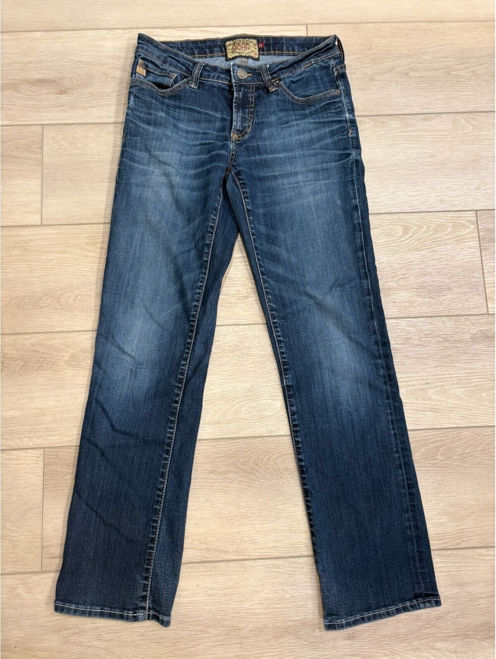 Dear John Womens Slim Straight Jeans 26 Gotham Dark Wash Stretch Low Rise USA